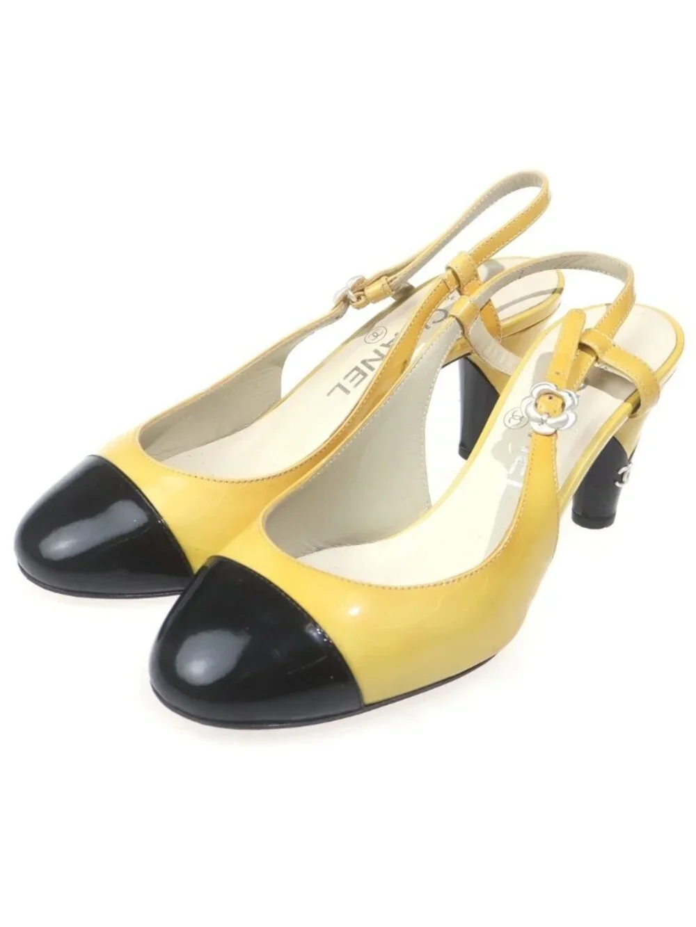 Chanel Camellia Heels Pumps Yellow Black